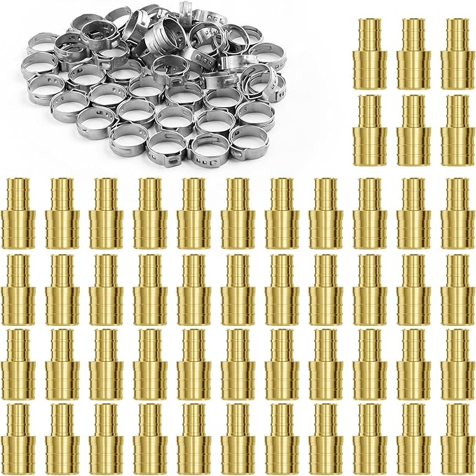 VEVOR Pipe Fittings, 1/2"-3/4" 50PCS Brass Pipe Fittings, Clamp-style 1/2 NPT Internal Thread Pipe Connector Brass Air Fittings, Plumbing Fittings NPT Adapter for Heating/Shower Systems, Water Pipes