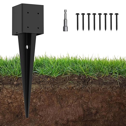 1 Pack 4x4 Fence Post Anchor Ground Spike – Heavy Duty 32" Metal Post Base (Fit 3.6"x3.6") Black Powder-Coated for Mailbox, Deck, Fence, Railing
