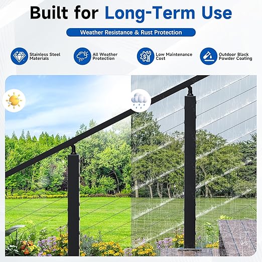 Upgraded 36 Inch Swageless Stair Cable Railing Post(35"x2"x2") Fit 28-38 Degree Stairway, T304 Stainless Steel Wire Metal Post with Cable Grommets, Outdoor Finish for Stair Railing Outdoor