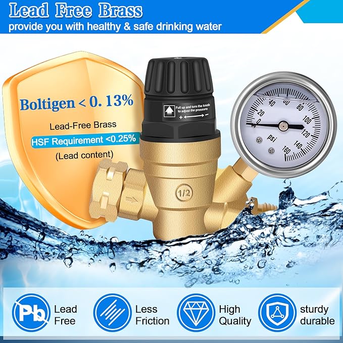 RV Water Pressure Regulator with Adjustable Handle, Water Pressure Regulator for RV Camper, Upgrade Water Pressure Reducer for RV, Fit for RV Water Pressure Adjust Style 1
