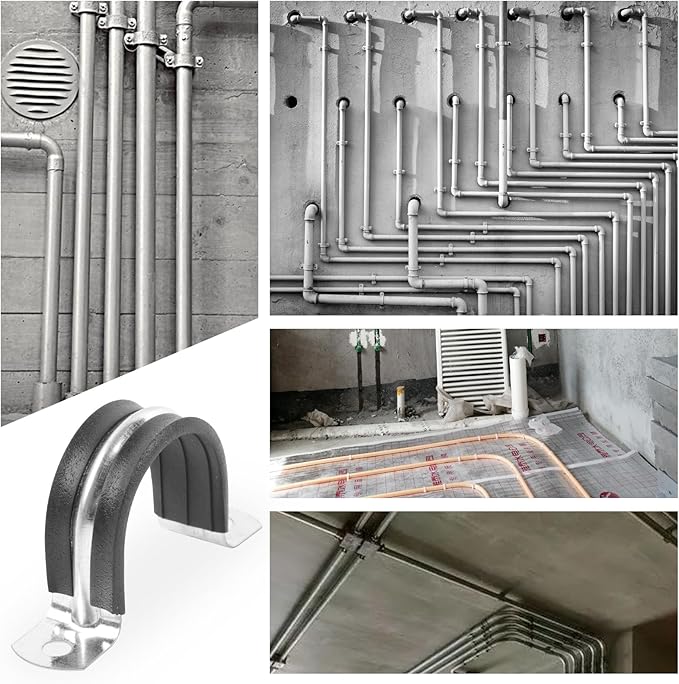 3/4 Inch Reinforced Rigid Pipe Strap, 2 Holes U Bracket Cable Clamp Hanger, Rubber Cushioned Insulated Clamp, Conduits Strap Clamps for Pipe Fixing on Various Surfaces, 10 PCS(20mm)
