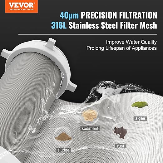 VEVOR Sediment Filter, 20 GPM Spin Down Sediment Filter with Pressure Gauge, 4Th Gen Backwash Pre-Filtration System, 360° Bi-Side Scraper Flush, Reusable Whole House Sediment Water Filter, 3/4" MNPT