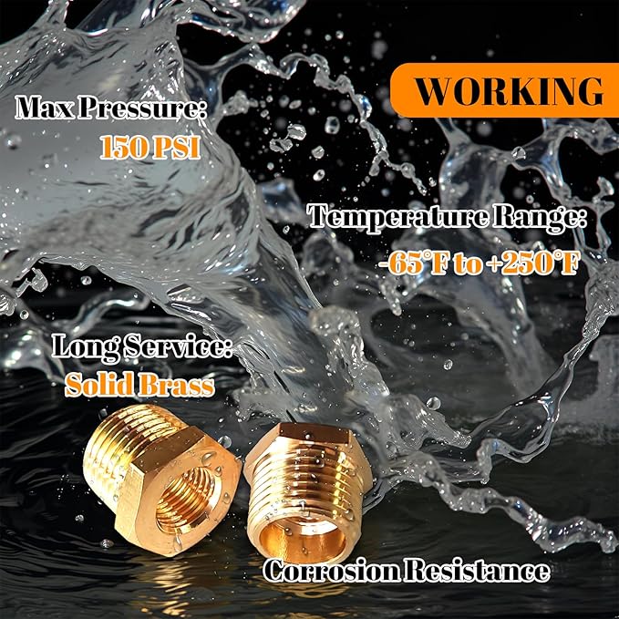 2 Pcs Brass Bushing 1/2" Male to 1/4" Female, 1/2" to 1/4" NPT Adapter Hex Brass Reducing Pipe Adapter Fitting Pipe Hose Tube Adapter Convert
