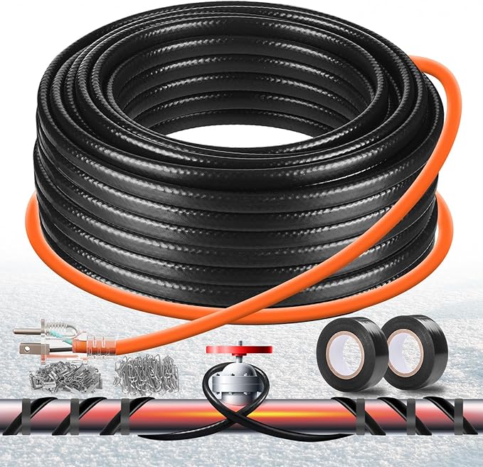 3FT-160FT Heat Tape for Water Pipes,Heating Cable for Pipe Freeze Protection,Water Pipe Insulation/Roof Snow De-Icing,Deicing Heating Cable,with Mounting Buckle (120FT)