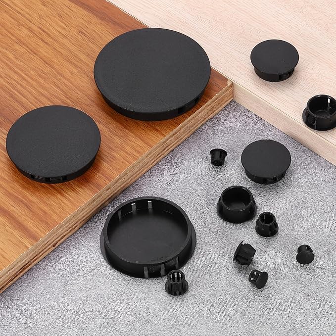 uxcell 15Pcs Plastic Hole Plugs, 25mm(1") Flush Type Panel Plugs, Round Snap Knockout Locking Plugs for Furniture Insert End Caps Panels, Black