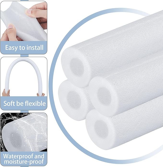 Amylove 12 Pcs 3.3 Feet Foam Pipe Insulation Foam Tube Insulating Water Pipe Pool Swim Noodles Pre Slit Heat Preservation Pipes Covers for Tubing Outdoor Winter Freeze Protection(White,3/4 Inch)