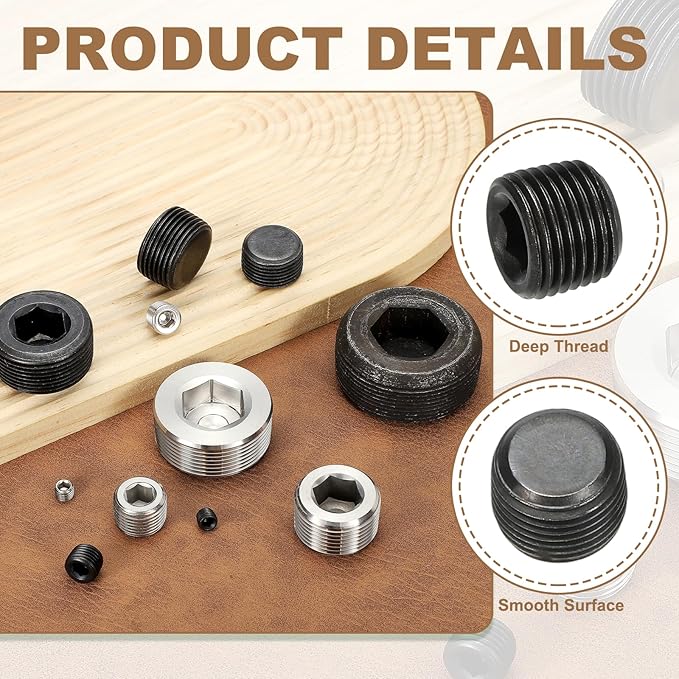 Pipe Plug Carbon Steel Internal Hex Thread Socket Pipe Plug Fitting - Fitting for (Sealing Port - Air Tanks - Water Outlets) 1/8 Inch NPT Male & 6 Pack