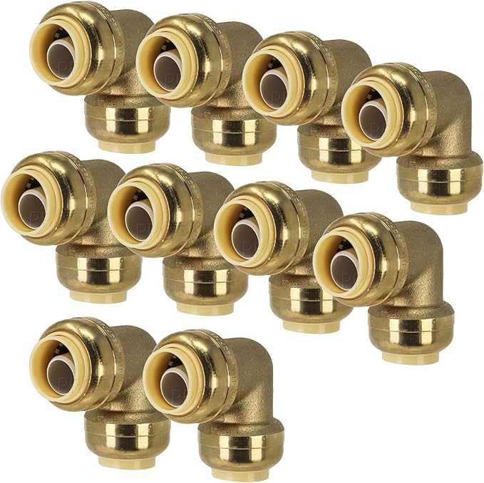 [10-Pack] PROCURU 3/4" Pushfit 90-Degree Elbow, Push-to-Connect Brass Plumbing Fitting for Copper, PEX, CPVC, PE-RT Pipes (8X2014-10P)