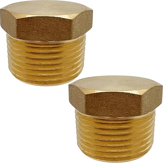 2 Pack Brass Pipe Plug 3/4" NPT Male Outer Hex Head Socket Plug Fitting for Plumbing by CX WONDERLAND
