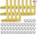 GASHER 20 Pieces Brass Hose Barb Reducer, 1/4 Inch to 1/4 Inch Barb Hose ID 90 Degree L Right Angle Elbow with 40 Hose Clamps, Brass Barb Reducer SPLICER Fitting Fuel/AIR/Water/Oil/Gas/WOG