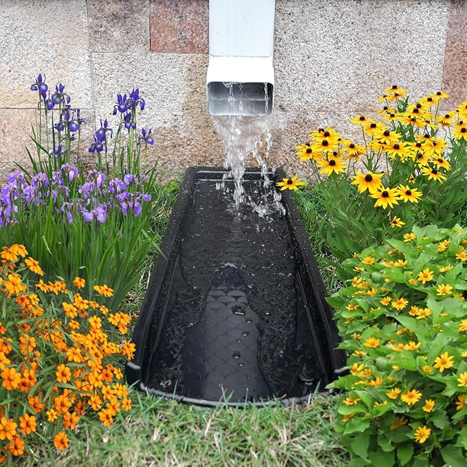 Splash Blocks for Gutters Downspouts, 24" Downspout Extensions for Rain Water Drainage, Thickened Gutter Splash Guard with Fixing Piles(1 Pack, Black)