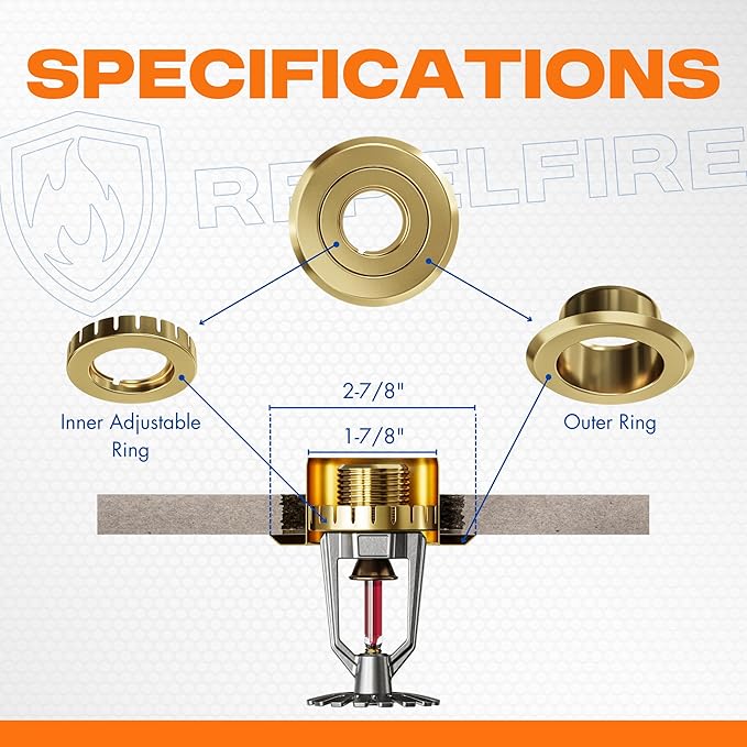 Recessed Fire Sprinkler Escutcheon 3/4 in. IPS - 2 Piece in Brass - Depth Adjustment Range up to 3/4 in. for Fire Sprinkler Trim