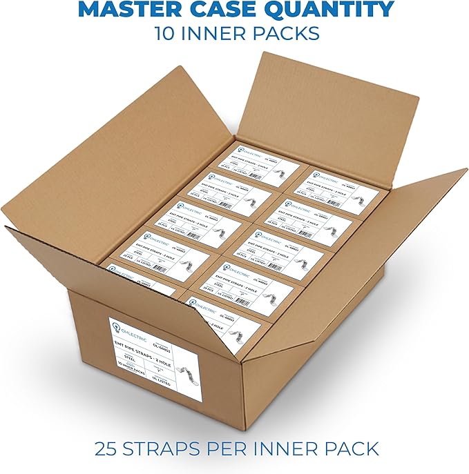 OhLectric Pipe Support Strap - Steel Pipe Strap with 2 Holes - Heavy-Duty 1 inch U Bracket - Zinc Coated Tension Tube Clip - Pipe Clamp for EMT Conduits – (250 Pack)