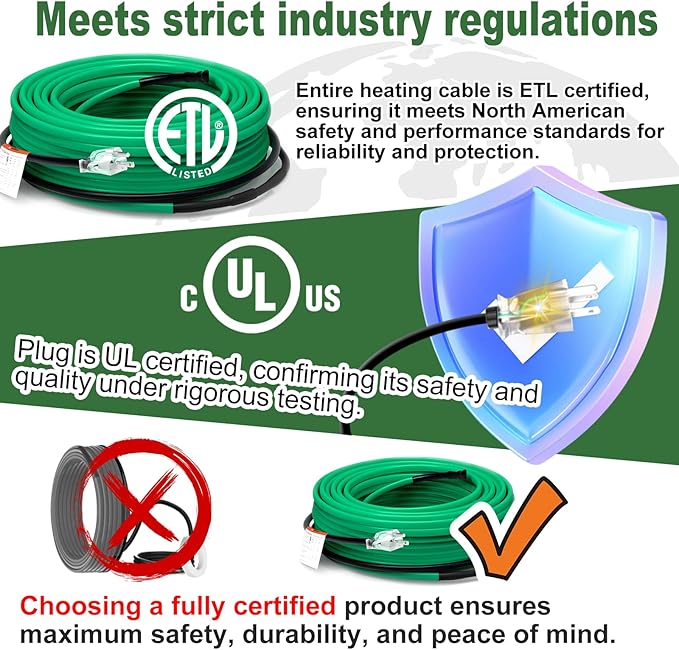 HEATIT Self Regulating Heating Cable Roof Deicing and Pipe freeze Protection Pipe Heat Cable for Metal And Plastic Pipes ETL Certified 120V 90FT