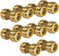 [10-Pack] PROCURU 1/2-Inch PushFit Coupling, Push-to-Connect Brass Plumbing Fitting for Copper, PEX, CPVC, PE-RT Pipe, LF Certified Safe (8X1012-10P)