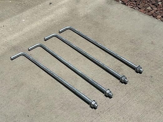 Sandbaggy 3/4" x 24" Threaded Concrete Anchor L-Bolts (Nuts & Washers Included) - Hot Dipped Galvanized - Sill Plate, Base Plate, Masonry, Wood, Cement Anchors, J Bolt (10, 3/4" x 24")