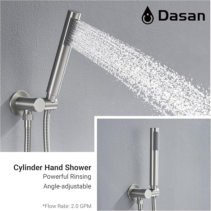 DASAN Tub Shower Faucets Sets Complete Bathtub Faucet Set Brushed Nickel Bathtub Shower System with Tub Spout, Bathroom Tub and Shower Faucet Combo Trim Kit with Rough-in Valve, DA-SS03BN-R10W