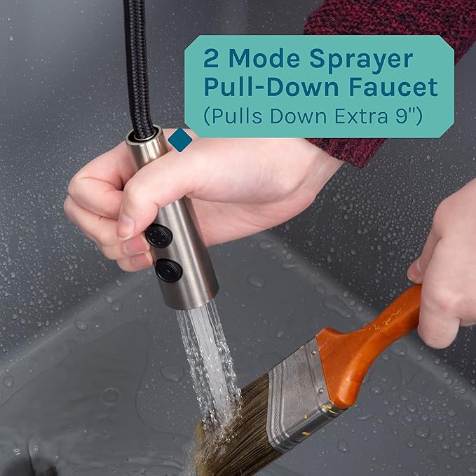 Utility Sink Extra-Deep Laundry Tub in Grey with High-Arc Stainless Steel Coil Pull-Down Sprayer Faucet, Integrated Supply Lines, P-Trap Kit, Heavy Duty Floor Mounted Freestanding Wash Station