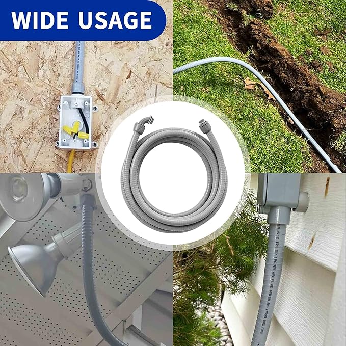 (1/2" Dia * 100 Feet) Yariwiz Flexible Electrical Conduit Liquid Tight PVC Conduit Kit with 5 PCS Coupling, 3 PCS Elbow and 10 PCS Strap, Sealtight Seal Flex Liquidtight Wire Outdoor Non Metallic Grey