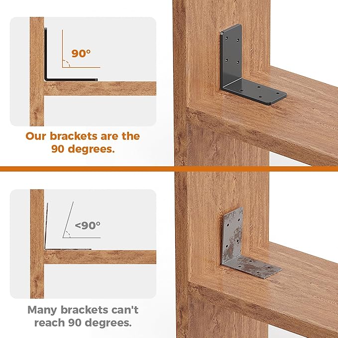8 Pcs 3"x3" L Brackets Heavy Duty, Galvanized Corner Brace for Wood, Angle Iron with Recessed Holes, 90 Degree Angle Bracket for Floating Shelves, Wood Beams, Furniture, Bed -Black