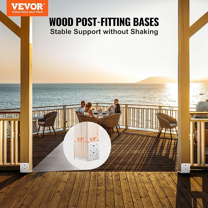 VEVOR 6"x 6" Post Base, 1Pcs Stainless Steel Adjustable Post Anchor Bracket(Internal 5.9 x 5.5"), Adjustable Post Base for Pavilion Deck Porch Handrail Railing Support Decorative Anchor Plate