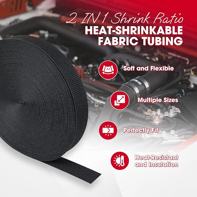 2 in 1 Heat Shrink Braided Sleeving Fabric Tubing-Ideal fit Irregular Shape Hose/Cable/Wire (1"(25mm), 22FT)