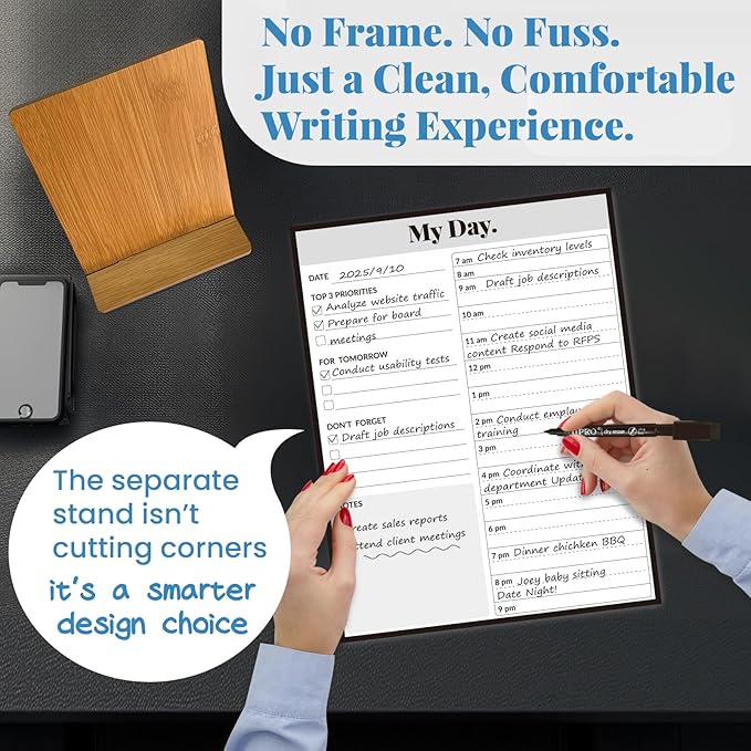 JJPRO Reusable Desktop Daily Planner with Stand,Hourly Dry Erase Board,11"x8.5"Schedule Board,Dry Erase Time Schedule with Time Slots, Desk Hourly Dry Erase Board w/Engineered Wood Stand