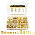 Siptenk 320PCS Brass Compression Sleeves Ferrules Inserts Fittings Assortment Kit for Tube OD 3/4" 5/8" 1/2" 3/8" 5/16" 1/4" 3/16" 1/8", 8 Sizes Air Brake Fittings for Air Water Fuel Oil