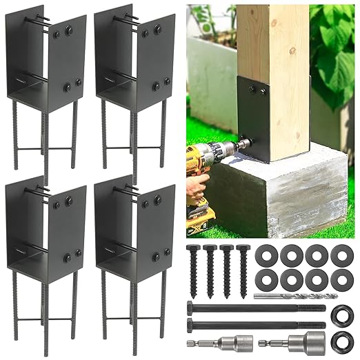 6"x6"(Actual 5.5"x5.5") Stainless Steels U-Shape Post Holder, Wet Concrete Post Anchor, Heavy-Duty Post Base Bracket for Fence, Deck Railing, Wood Gazebo, Pergola (4pack-Dark Gray)