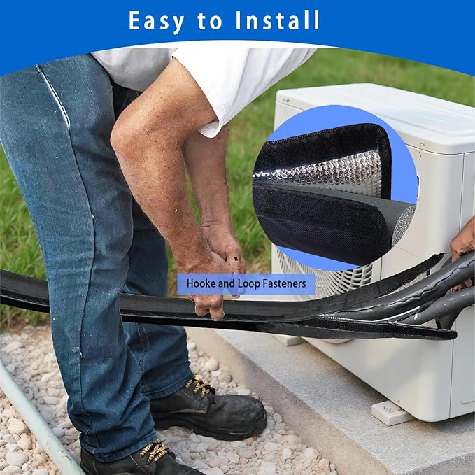 HVAC Pipe Insulation Wrap Outdoor, 3 Layers AC Line Insulation Set Cover Outside Protector, 6 Feet Flexible Copper Duct Insulation Sleeve for Air Conditioning Mini Splits