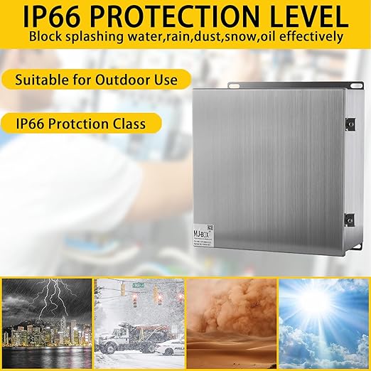 MJ-Box Steel Electrical Enclosure Box 12 x 12 x 6 304 Stainless Steel Explosion Proof Electrical Box IP66 Waterproof & Dustproof Outdoor/Indoor NEMA 4X Stainless Steel Enclosure