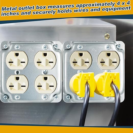 4 Set 4 × 4" Electrical Junction Box with Cover Electrical Metal Outlet Box, 21.0 Cu. in. Capacity Receptacle Exposed Work Cover, 1-1/2'' Deep(Double Duplex)