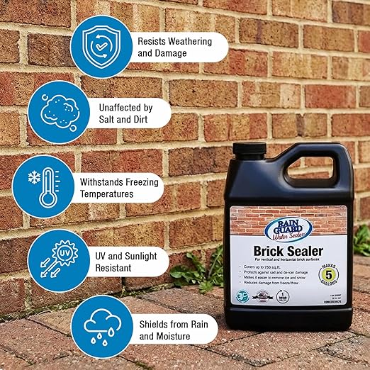 Rainguard Water Sealers Brick Sealer, Penetrating Protection Against Rain and Moisture Damage, for All Brick and Mortar Surfaces, Silane/Siloxane Waterproofer, Natural Finish, Makes 5 Gallons