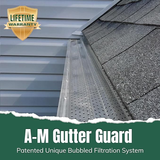 A-M Gutter Guard – Premium Heavy-Duty Aluminum Leaf & Debris Protection, Lifetime Quality (6 Inch - 11.5 Feet, Mill Finish) - DIY Easy - Made in The USA