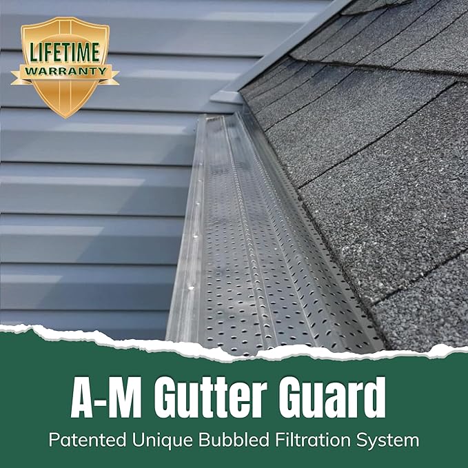 A-M Gutter Guard – Premium Heavy-Duty Aluminum Leaf & Debris Protection, Lifetime Quality (6 Inch - 8400 Feet, Mill Finish) - DIY Easy - Made in the USA