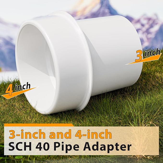 Dual-Size Lawn Drain Adapter, Fits 3" & 4" SCH 40 Pipes, Heavy-Duty Compression Connector for Yard Drainage, Compatible with Debialo 4" Grate & Angled Drain Systems