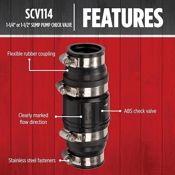 Red Lion SCV114 1-1/4-Inch and 1-1/2-Inch ABS Vertical Sump Pump Check Valve, Black, 14942901