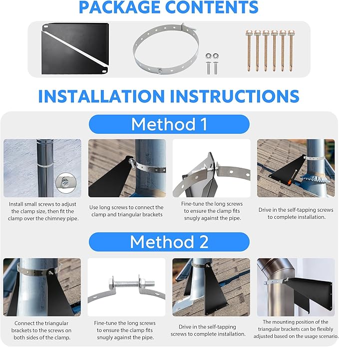 Snow Guards for Metal Roofs, Adjustable Stainless Steel Chimney Pipe Support Bracket, Heavy-Duty Snow Destroyer for 8"-10" Vent Pipes, Chimneys, and Stack Pipes