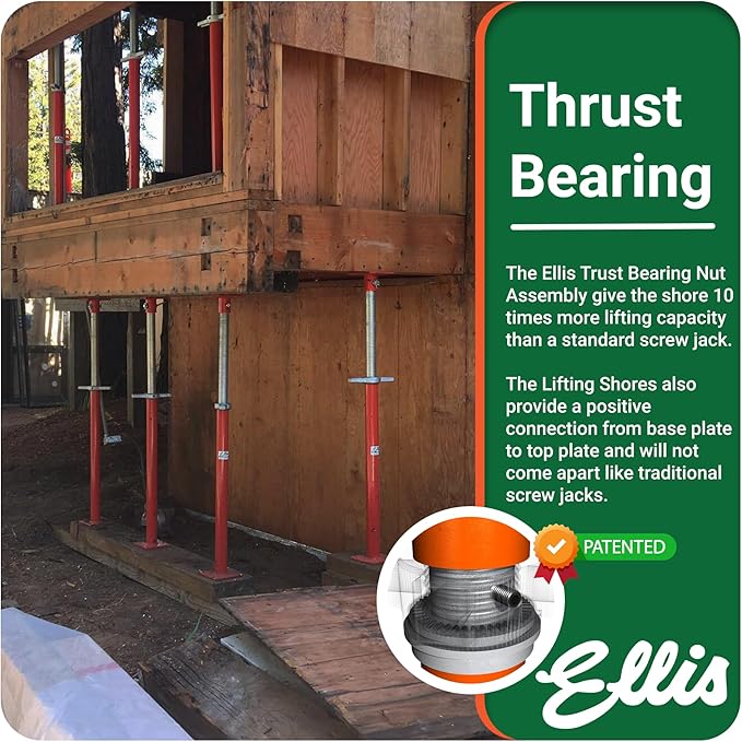 Ellis Manufacturing Light-Duty Steel Lifting Shore – Adjustable House Jack for Foundation, Beams, Floor Support, and Concrete Bracing – 12,000 lb Safe Load Capacity – 38"-62" Adjustment