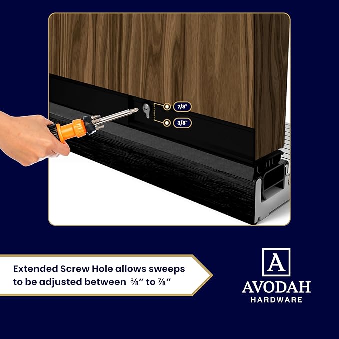36 Inch Black, Adjustable Double Bubble Door Sweep for Exterior Doors, Under Door Seal with Drip Edge and Punched Drainage Channel, Pre-notched for Weatherstripping, Trim-to-Fit, Paintable Screw Cover