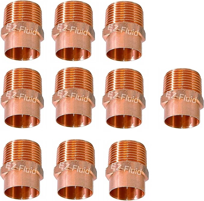 (10pcs) EZ-FLUID Plumbing 3/4" C X MIP LF Copper Male NPT Adapter Pressure Copper Fittings,Sweat Solder Connection for Residential,Commercial Tube Pipe