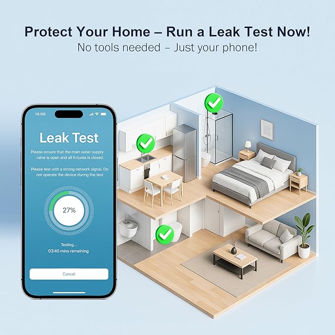 Frizzlife LP365-P Smart Water Monitor and Automatic Shutoff - 0.01 GPM Ultrasonic Micro Leak Detection, Wi-Fi / APP Control, Pressure+Flow Monitoring, 24/7 Water Usage Reports, Fits 3/4" and 1"
