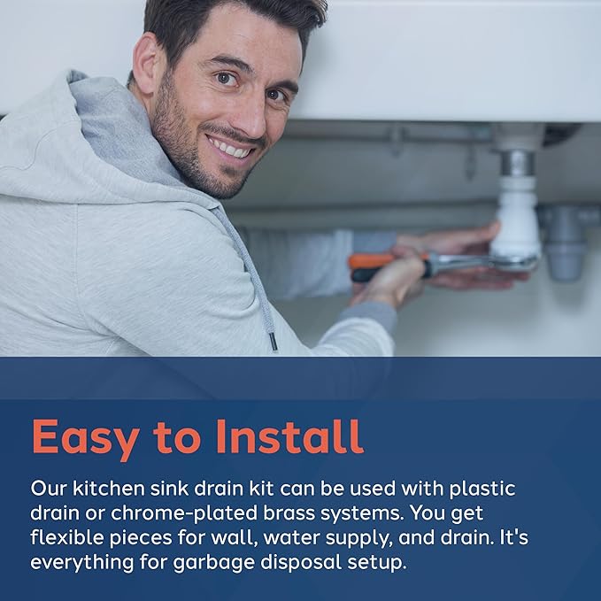 PlumbCraft 1.5-in. OD White Complete Garbage Disposal Installation Kit 7027450, Sink Drain Pipes and Fittings for Setting Up a Garbage Disposal Tool, Kitchen Sink Drain Kit for DIY and Professionals