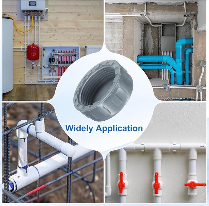uxcell 5Pcs 1-1/4 Inch PT Female Thread PVC Pipe Fitting Cap, Cleanout Water Drain End Caps, Pipe Plug Socket Fittings with Tape for Water Heater Supply Lines, Plumbing, Gray