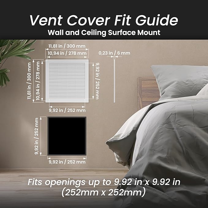 Repa Market 12 x 12 Inch (Outer) White Square Air Vent Cover - Pack of 2 Plastic Fresh Air Intake Vent - AC Cover with Nylon Mesh Screen, Wall, Ceiling HVAC Return Air Register, Modern Soffit Vents