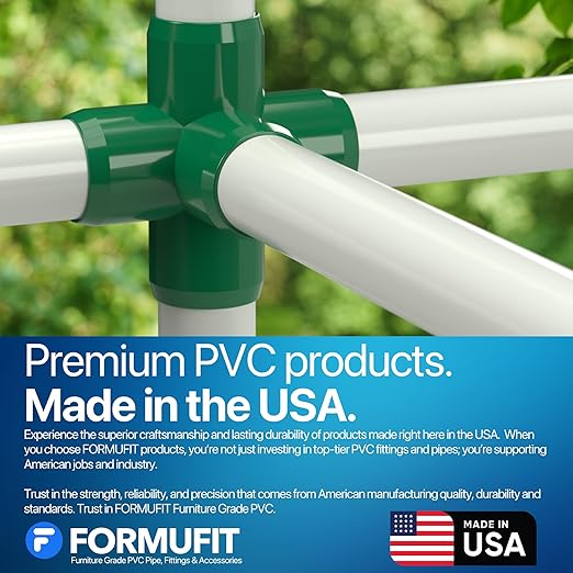FORMUFIT 3/4" 5-Way Cross Furniture Grade PVC Fitting in Green, Made in USA, UV-Resistant, Impact-Proof, 1.050” Actual Socket Diameter (Pack of 8) - F0345WC-GR-8