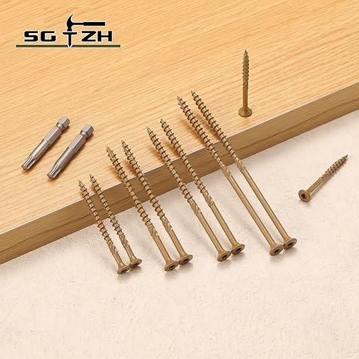 #8 x 3/4" Deck Screws (2765Pcs) 10lb. Carbon Steel, Yellow, Flat Head, Rust Resistant epoxy Coated, with T25 Star Bit