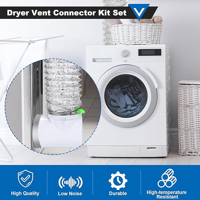 90 Degree Dryer Vent Elbow, Dryer Vent Connector Kit for 4 Inch Hose Duct Pipe Tube Adapter Space Saving Right Angle Connection Attachment for Tight Spaces