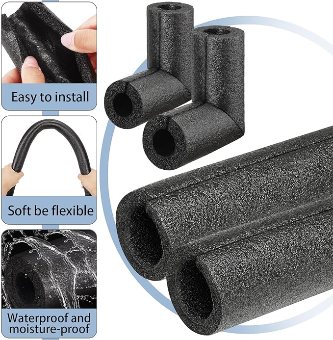 4 Pack Elbow Pipe Insulation Foam Tube Outdoor Wrap Black Pipe Covers Elbow Insulation Tubing Water Foam Covers for Outdoor Winter Irrigation, Sprinkler (3/4 Inch)