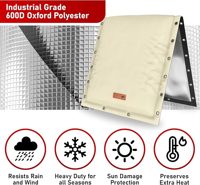 Redford Supply Co. Cold Snap (5°F) Backflow Preventer Insulation Cover, 3-Way Custom, 14" W x 14" H, Pipe Insulation, Water Sprinkler Covers for Outside, Sprinkler Backflow Cover for Winter (Beige)